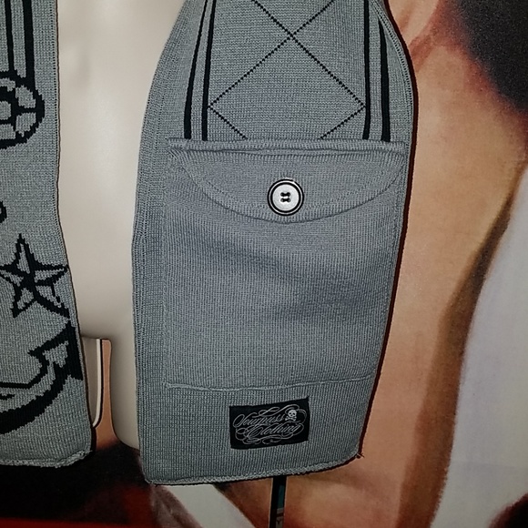 Sourpuss 65" Nautical Anchor Rope & Stars Scarf w Hidden 7" Buttoned Pocket - Picture 5 of 7